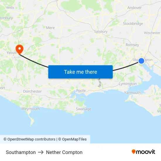 Southampton to Nether Compton map