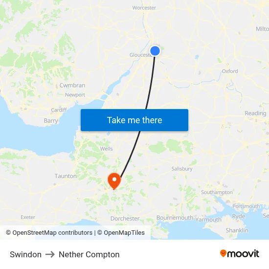 Swindon to Nether Compton map