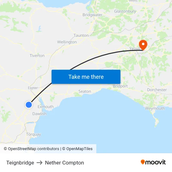 Teignbridge to Nether Compton map