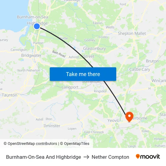 Burnham-On-Sea And Highbridge to Nether Compton map