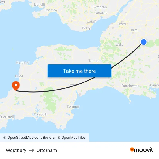 Westbury to Otterham map