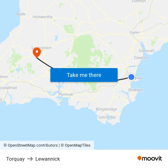 Torquay to Lewannick map
