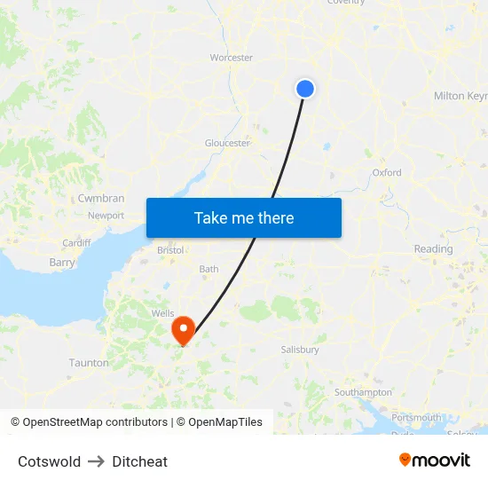 Cotswold to Ditcheat map
