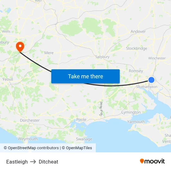 Eastleigh to Ditcheat map