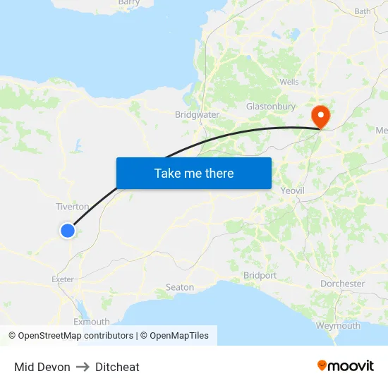 Mid Devon to Ditcheat map