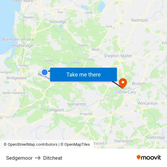 Sedgemoor to Ditcheat map