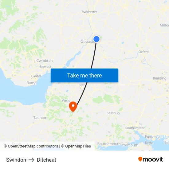 Swindon to Ditcheat map