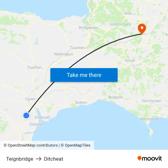Teignbridge to Ditcheat map