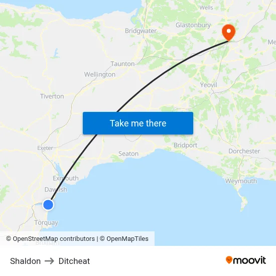 Shaldon to Ditcheat map