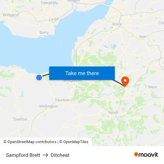 Sampford Brett to Ditcheat map