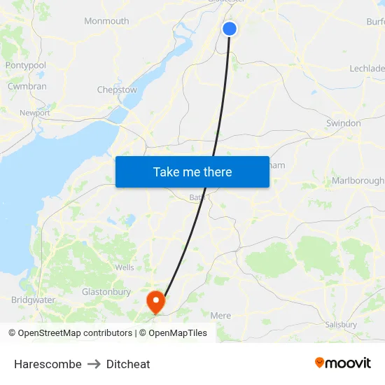 Harescombe to Ditcheat map