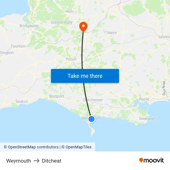 Weymouth to Ditcheat map