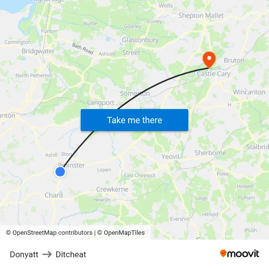 Donyatt to Ditcheat map