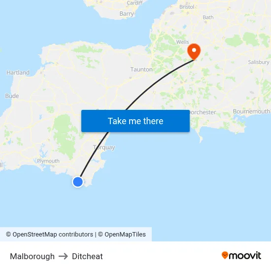 Malborough to Ditcheat map