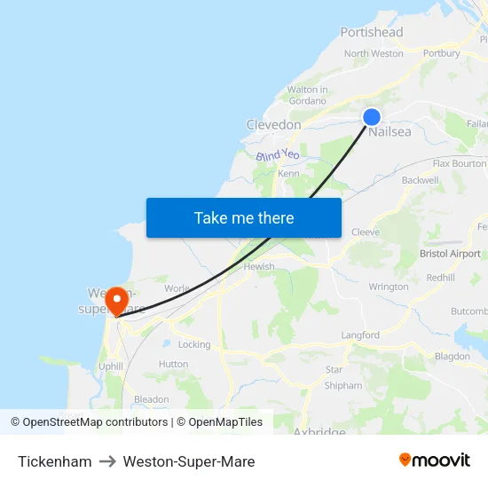 Tickenham to Weston-Super-Mare map
