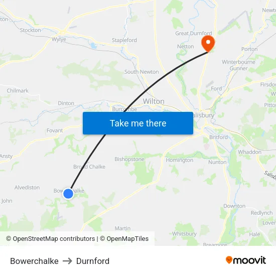 Bowerchalke to Durnford map