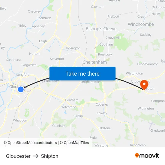 Gloucester to Shipton map