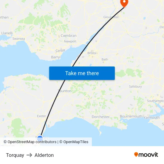 Torquay to Alderton map