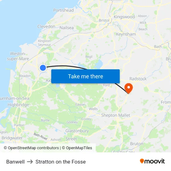 Banwell to Stratton on the Fosse map