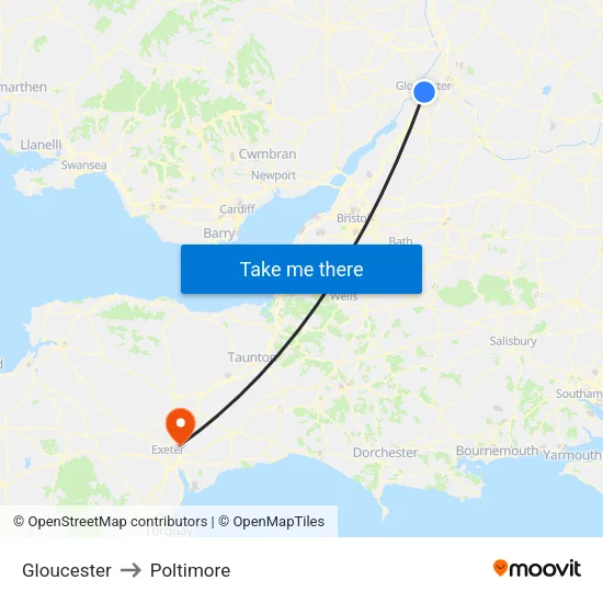 Gloucester to Poltimore map