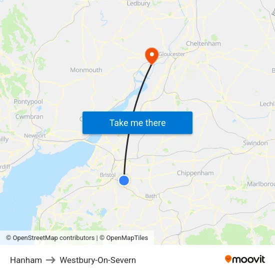 Hanham to Westbury-On-Severn map
