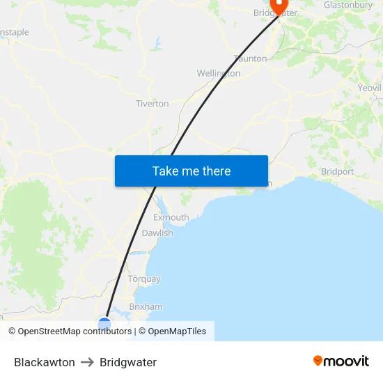 Blackawton to Bridgwater map