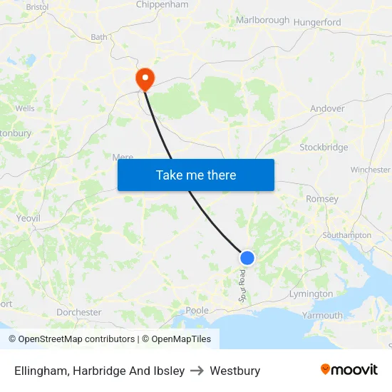 Ellingham, Harbridge And Ibsley to Westbury map