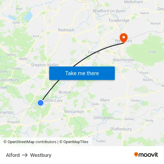 Alford to Westbury map