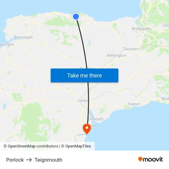 Porlock to Teignmouth map