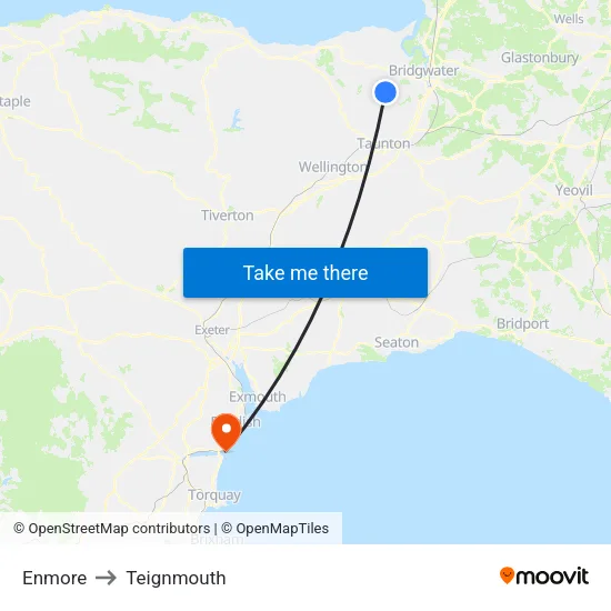 Enmore to Teignmouth map