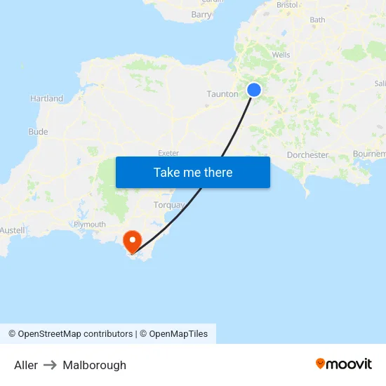 Aller to Malborough map