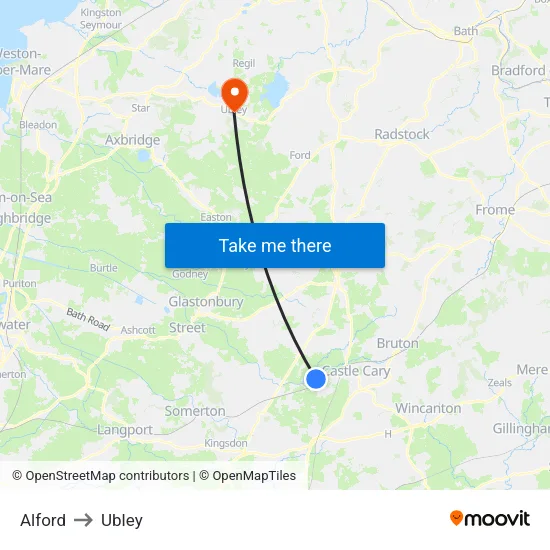 Alford to Ubley map
