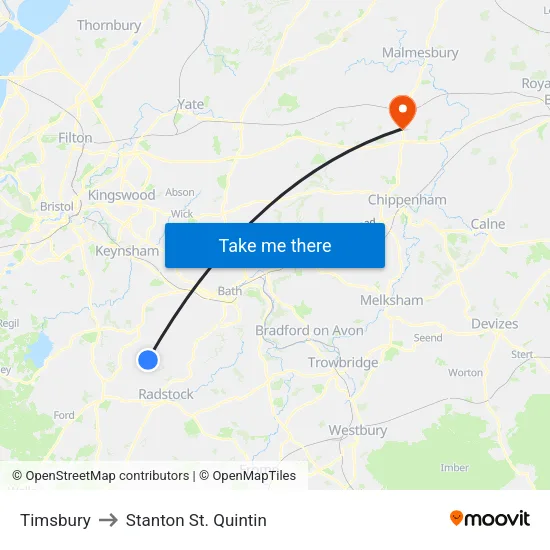 Timsbury to Stanton St. Quintin map