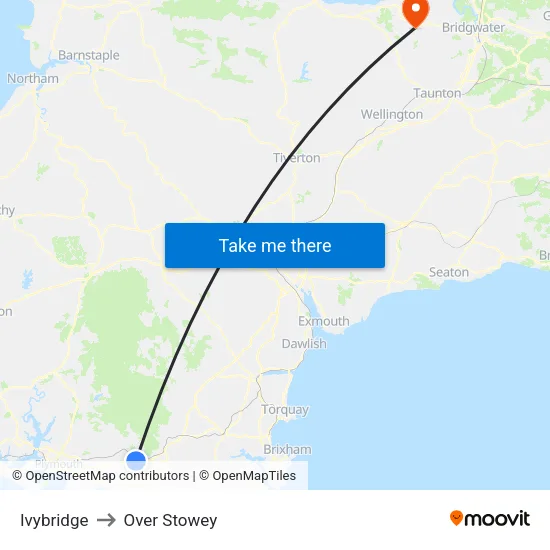 Ivybridge to Over Stowey map