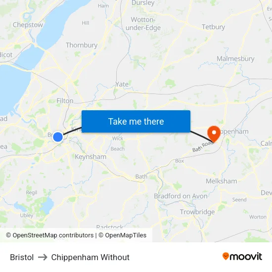 Bristol to Chippenham Without map