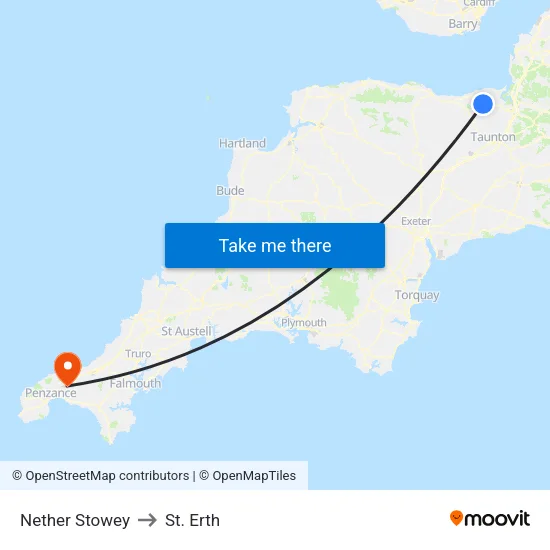 Nether Stowey to St. Erth map