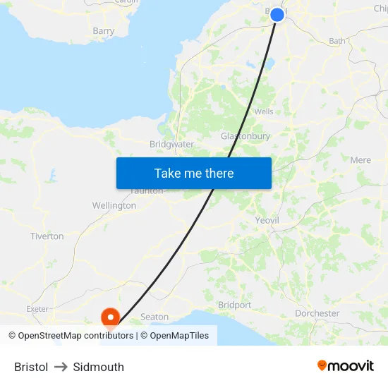 Bristol to Sidmouth map