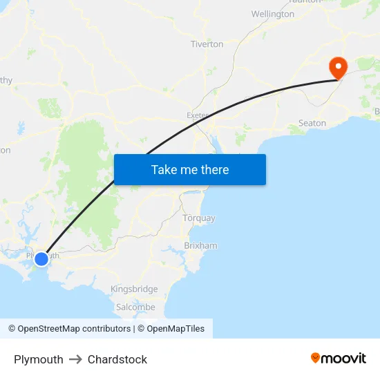 Plymouth to Chardstock map