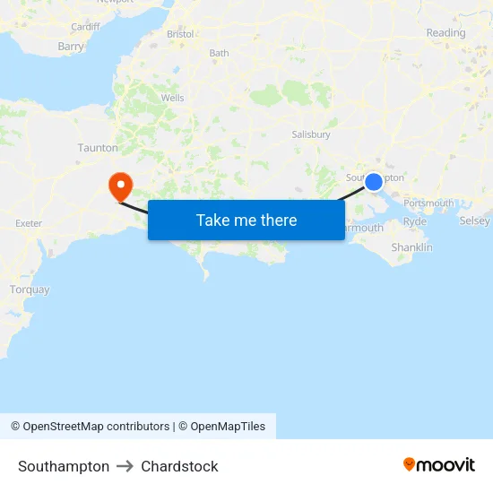 Southampton to Chardstock map