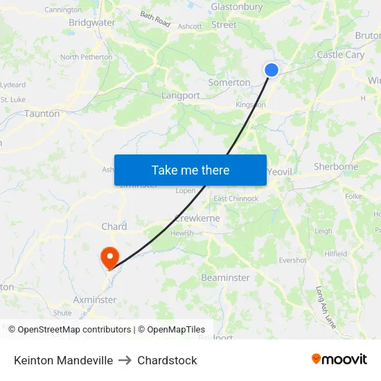 Keinton Mandeville to Chardstock map
