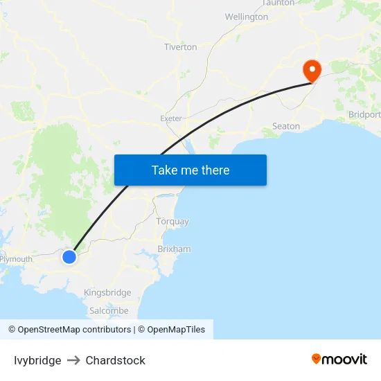 Ivybridge to Chardstock map