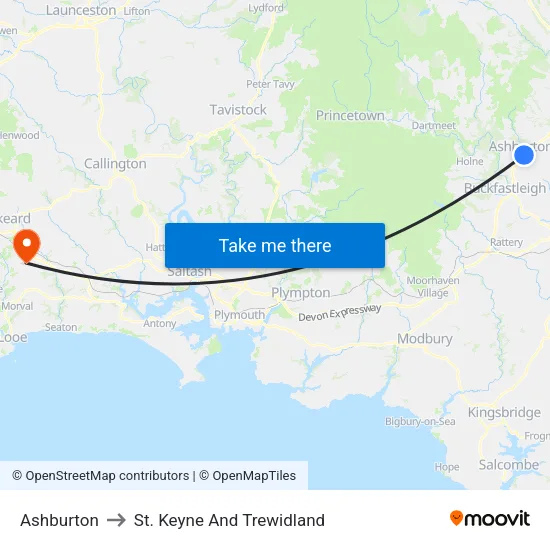 Ashburton to St. Keyne And Trewidland map