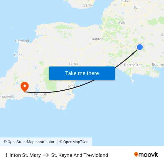 Hinton St. Mary to St. Keyne And Trewidland map