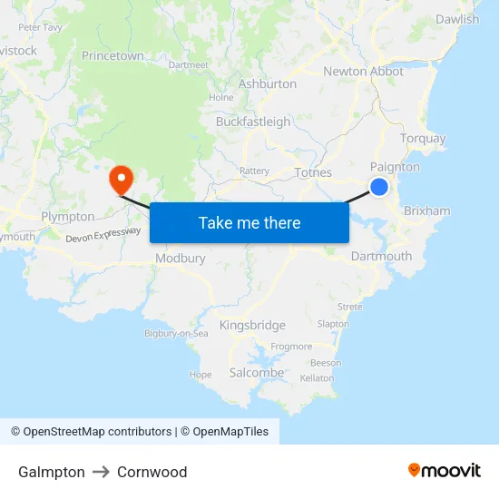 Galmpton to Cornwood map