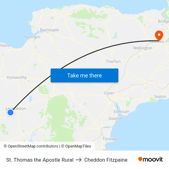 St. Thomas the Apostle Rural to Cheddon Fitzpaine map