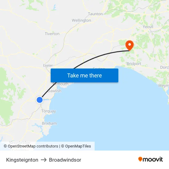 Kingsteignton to Broadwindsor map