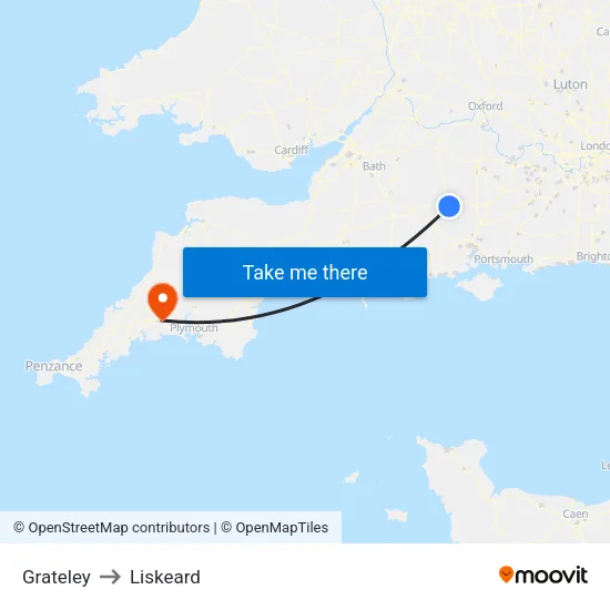 Grateley to Liskeard map