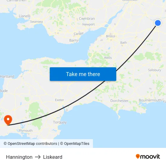 Hannington to Liskeard map