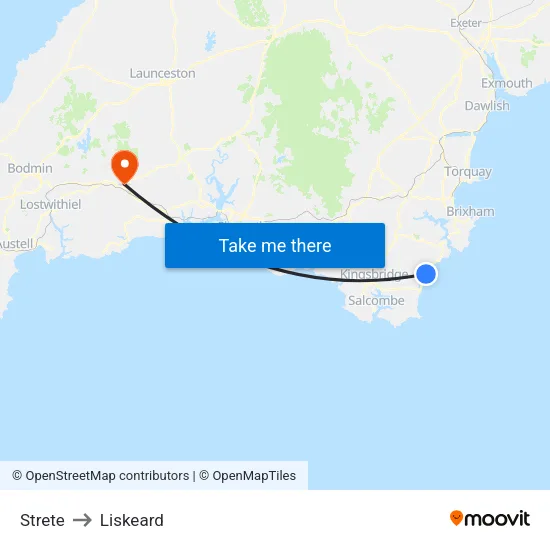 Strete to Liskeard map