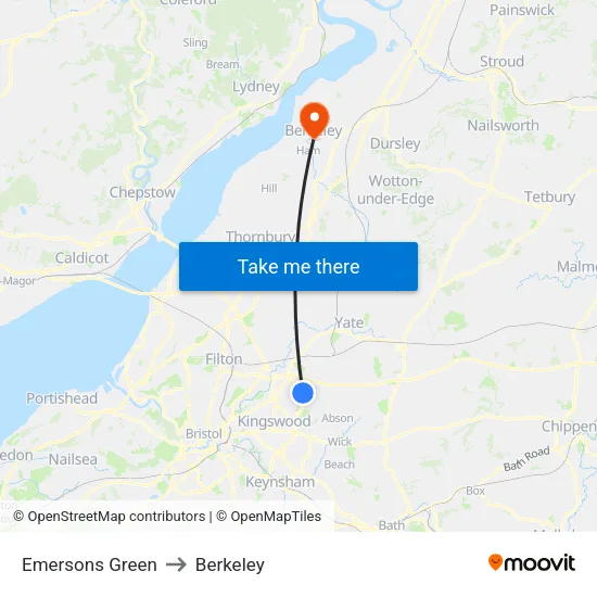 Emersons Green to Berkeley map
